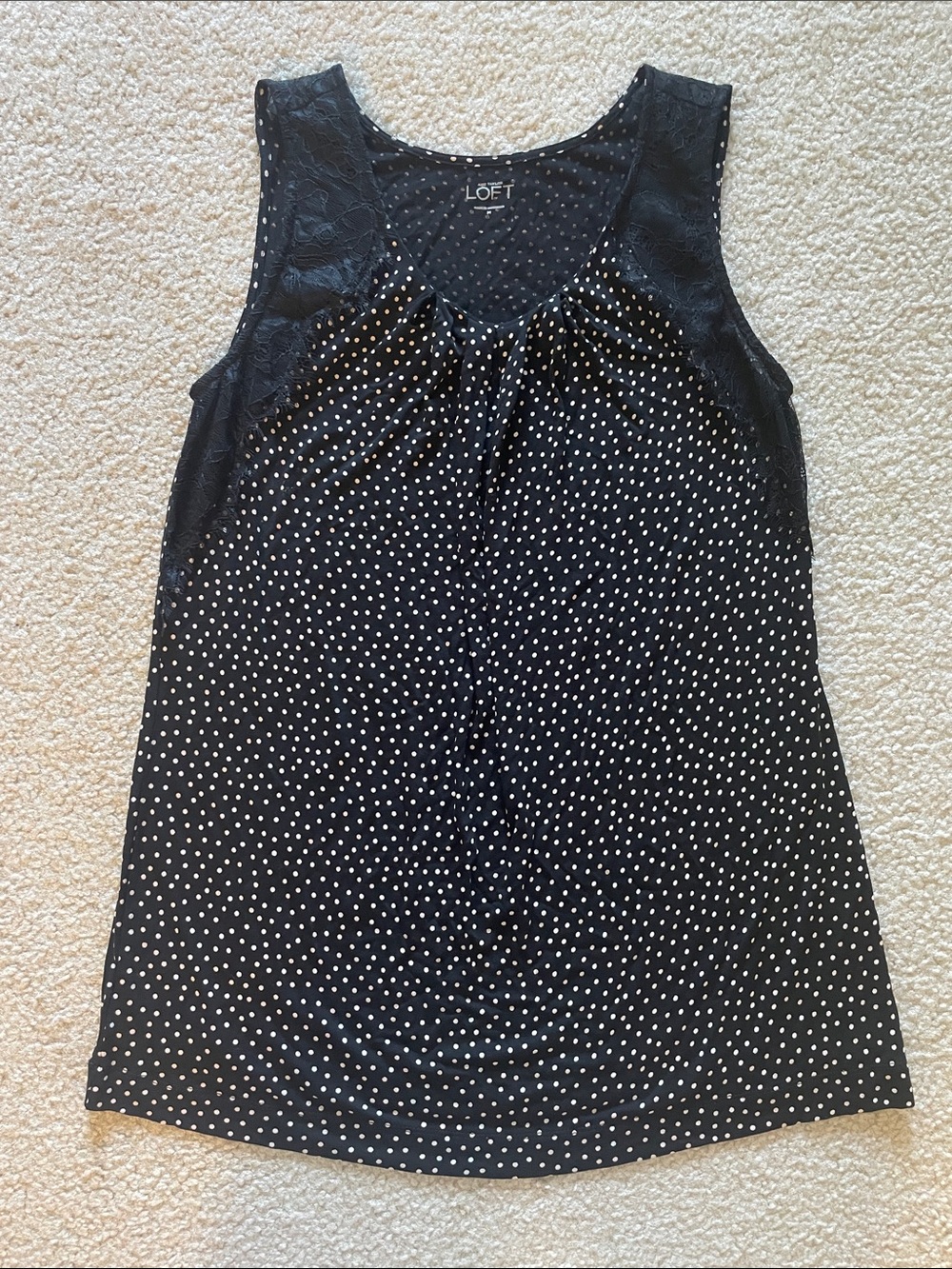 Vintage LOFT Black with White Polka Dot Lace-Trim Tank, Size M